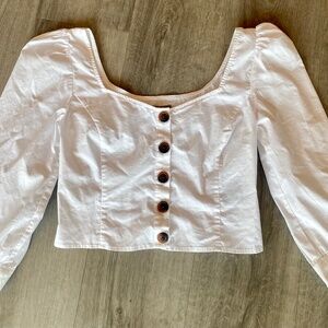 Urban Outfitters White Cropped Long Sleeve Button Down Top Sz S-P